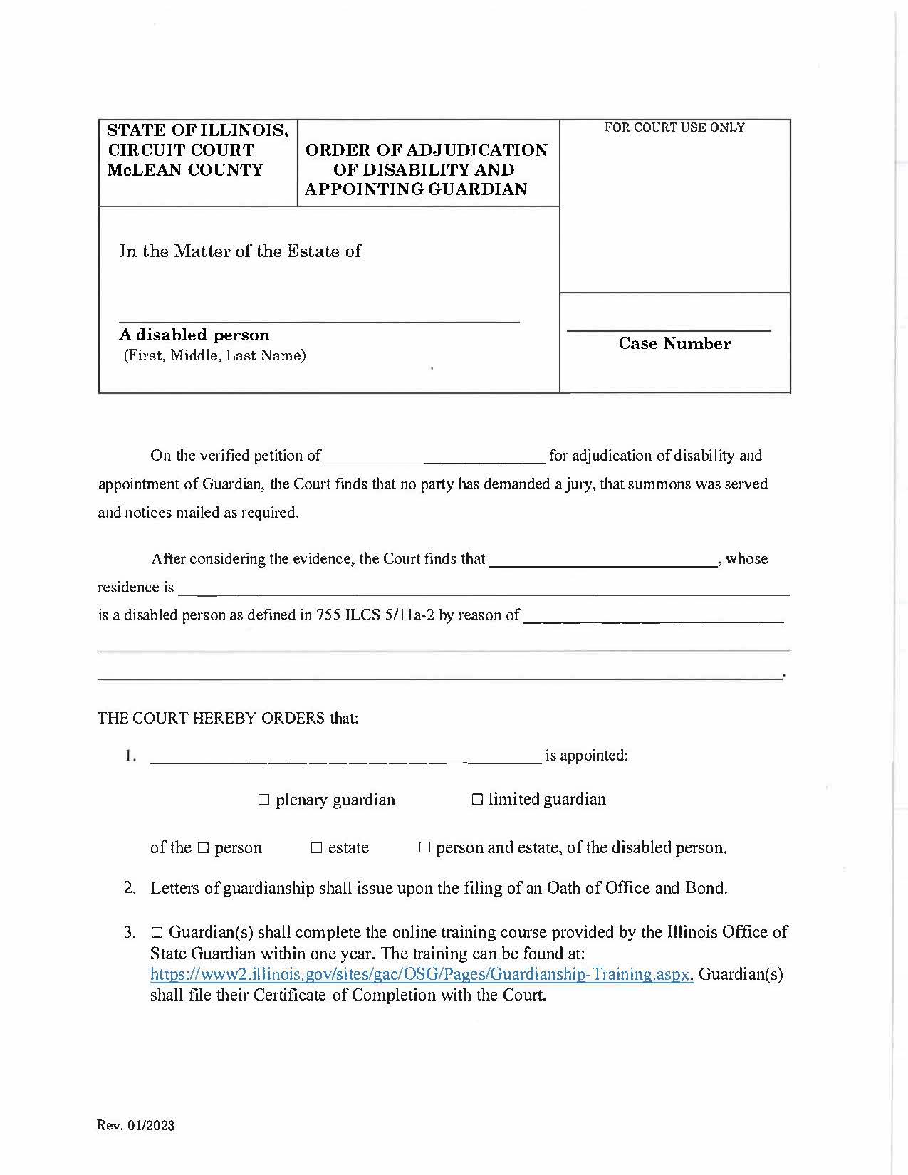 Order Adjudicating Disability And Appointing Guardian | Pdf Fpdf Docx | Illinois