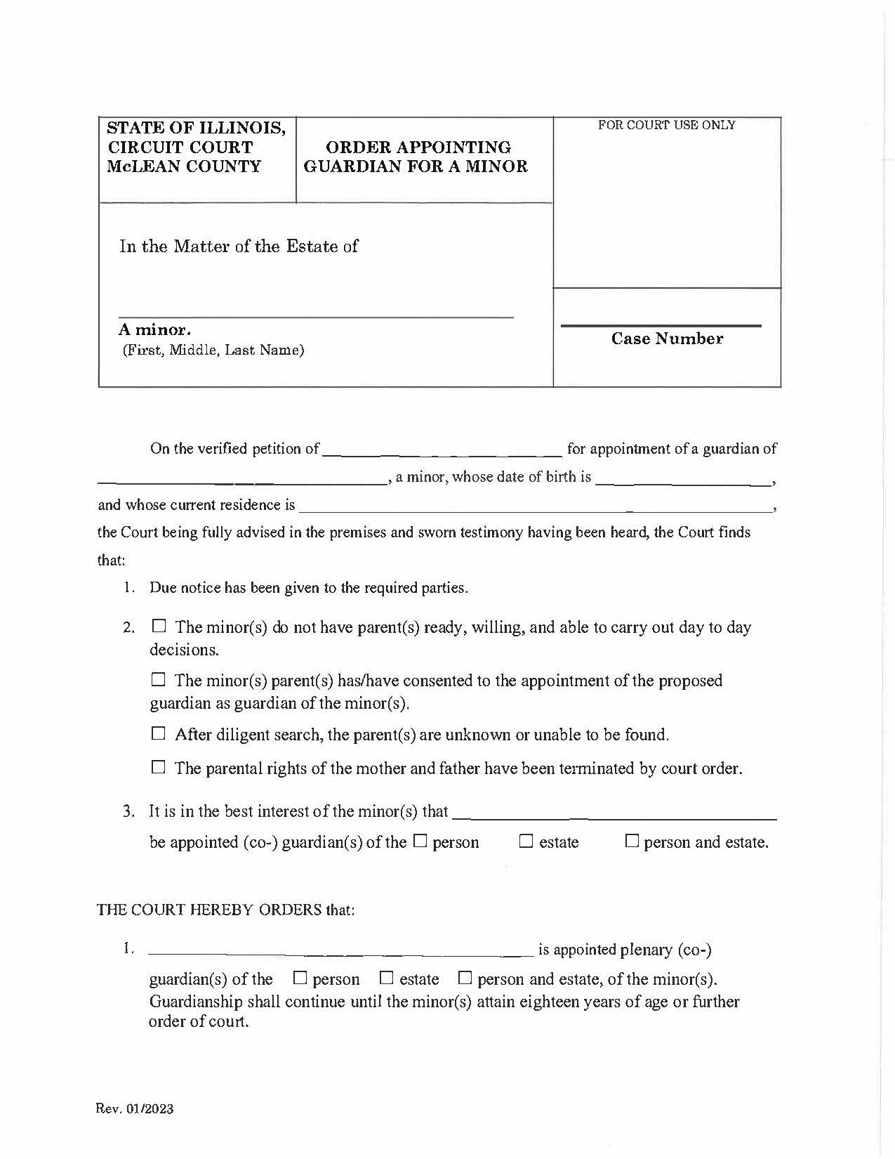 Order Appointing Guardian For A Minor | Pdf Fpdf Docx | Illinois