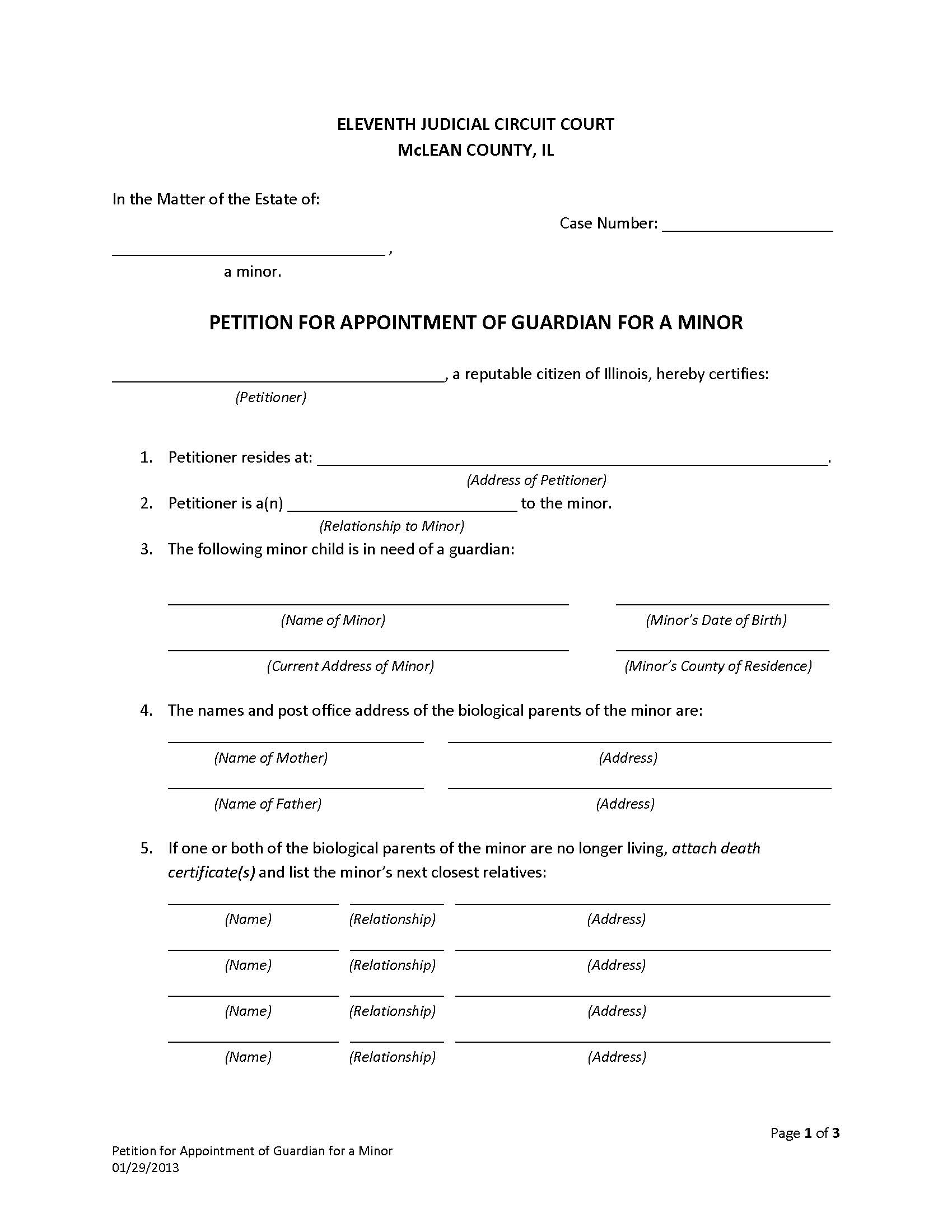 Petition For Appointment Of Guardian For A Minor | Pdf Fpdf Docx | Illinois