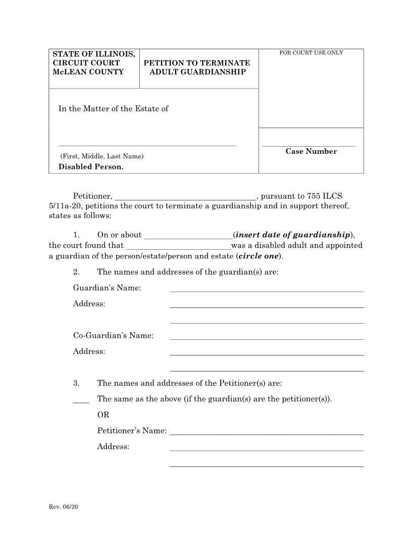 Petition To Terminate Adult Guardianship | Pdf Fpdf Docx | Illinois