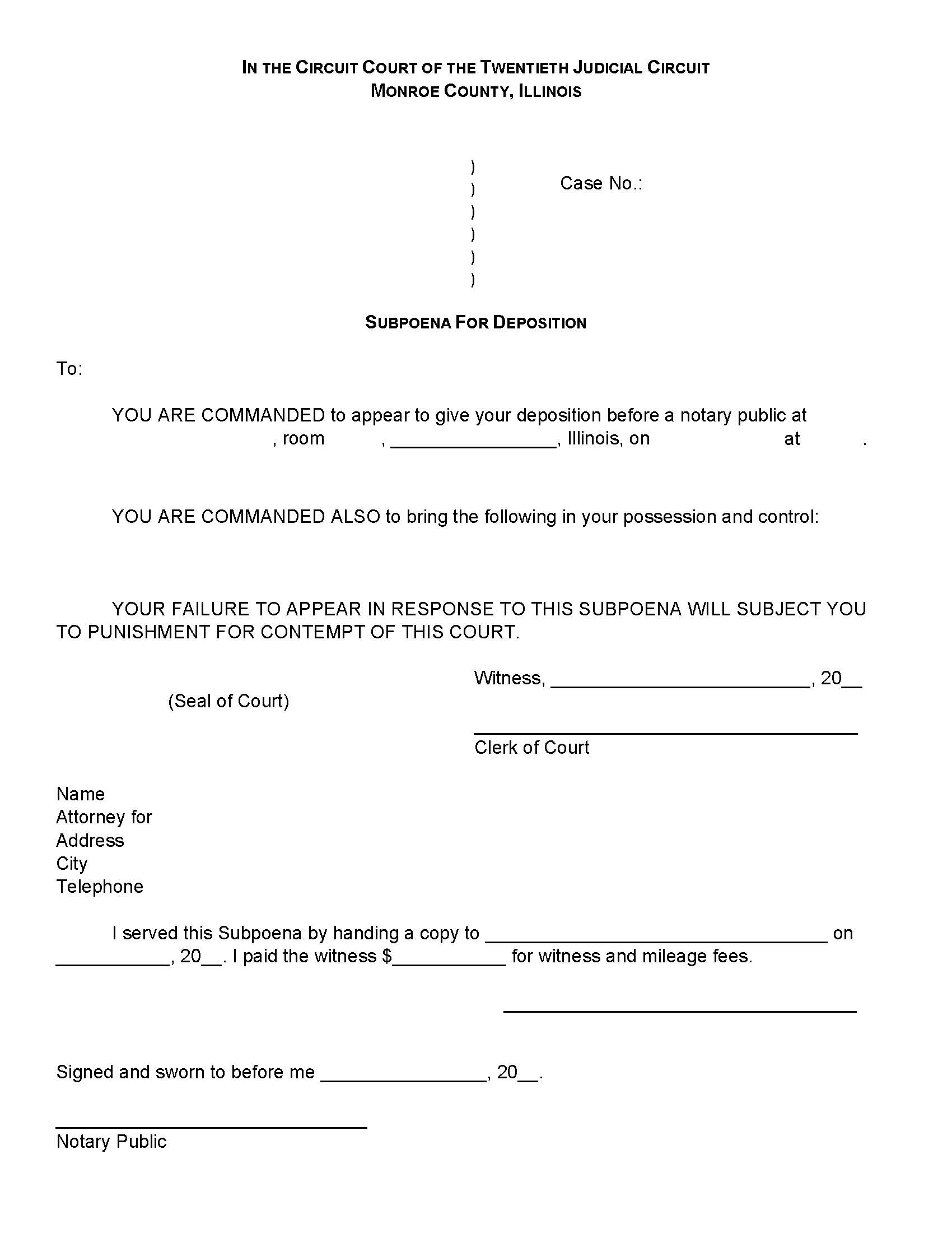 Subpoena For Deposition | Pdf Fpdf Docx | Illinois