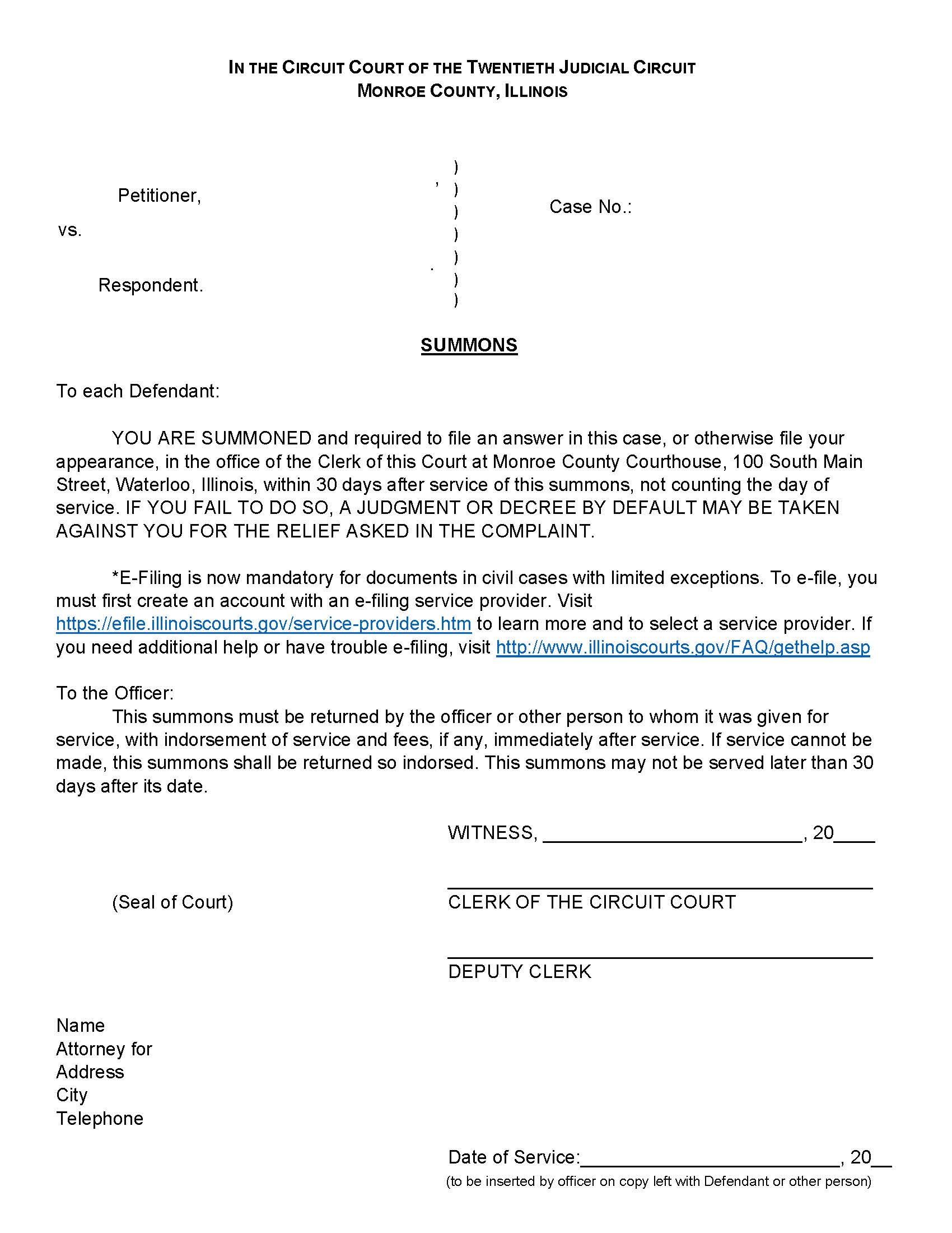 Summons (30 Day) | Pdf Fpdf Docx | Illinois