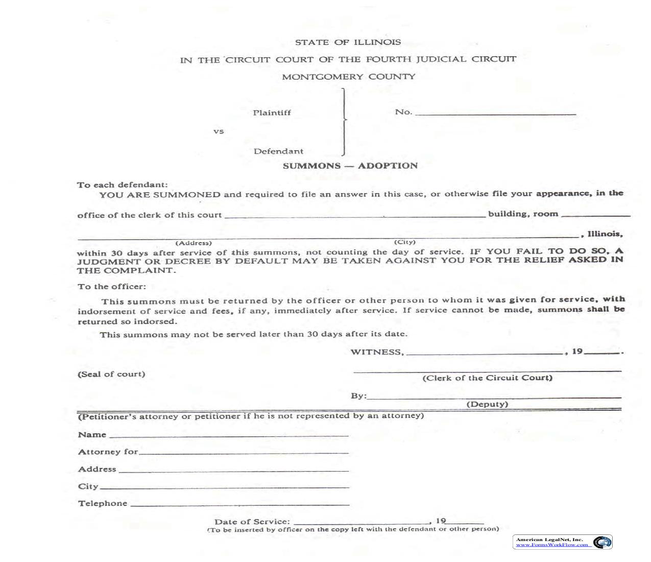 Summons - Adoption | Pdf Fpdf Doc Docx | Illinois