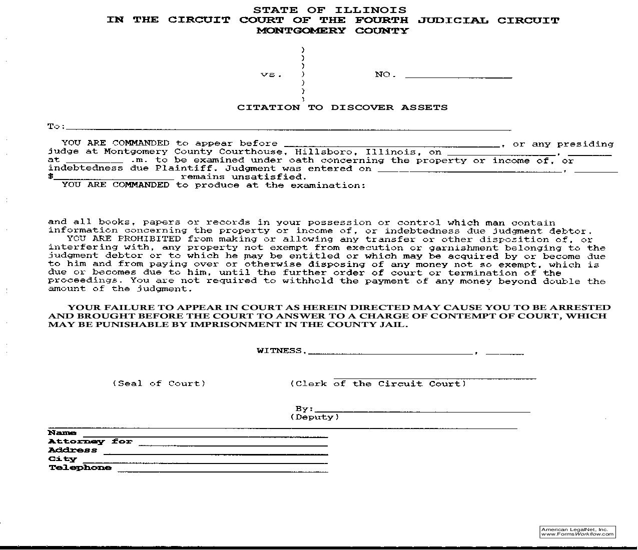 Citation To Discover Assets | Pdf Fpdf Doc Docx | Illinois