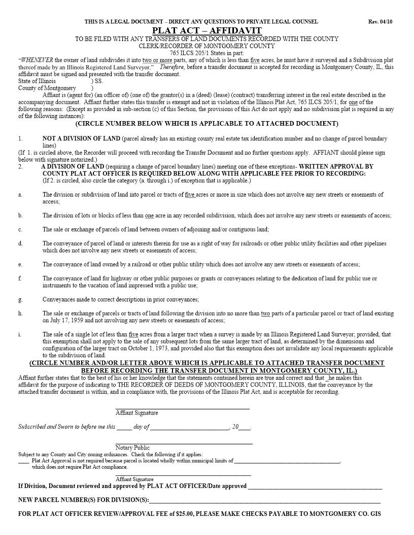 Plat Act - Affidavit | Pdf Fpdf Docx | Illinois