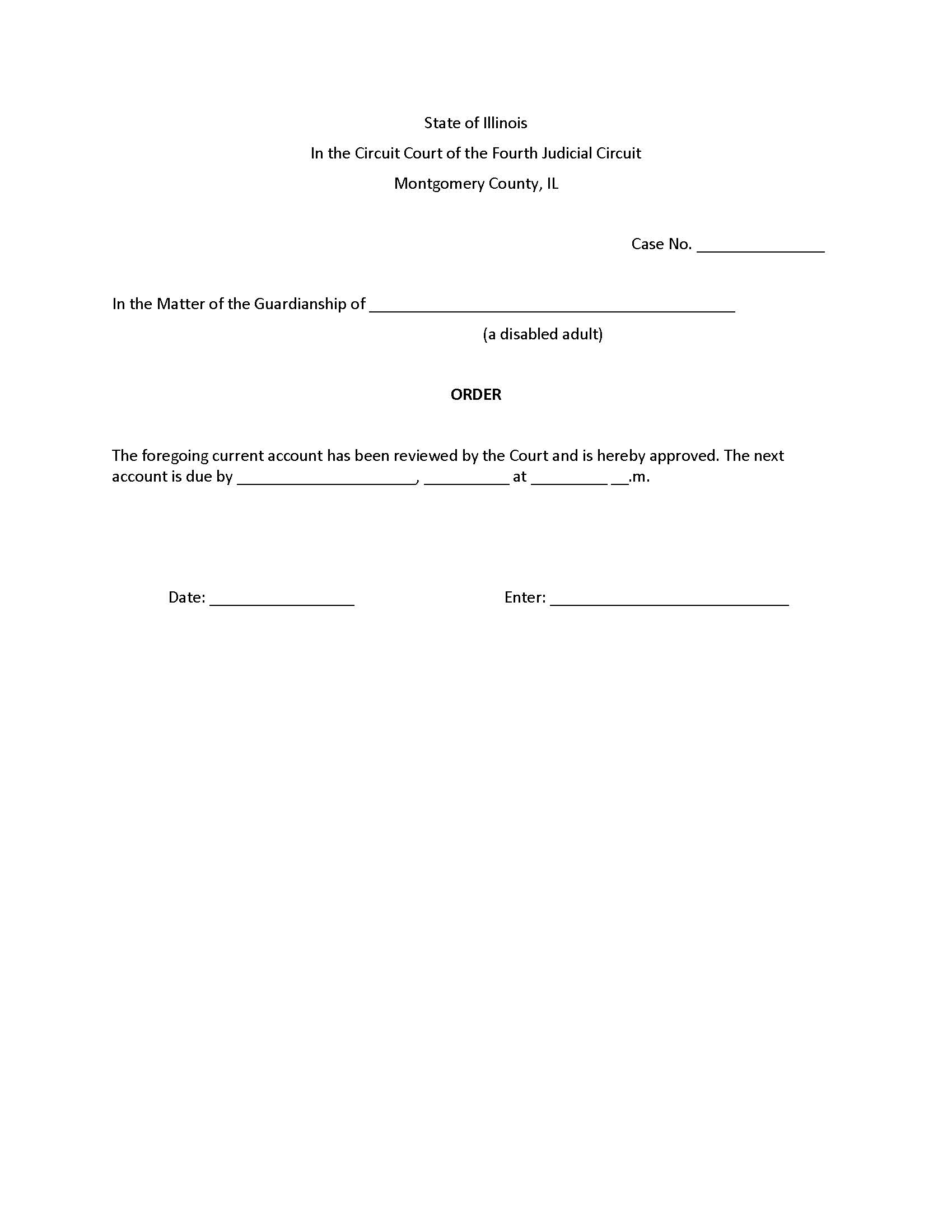 Order (On Current Account - Disabled Adult) | Pdf Fpdf Docx | Illinois