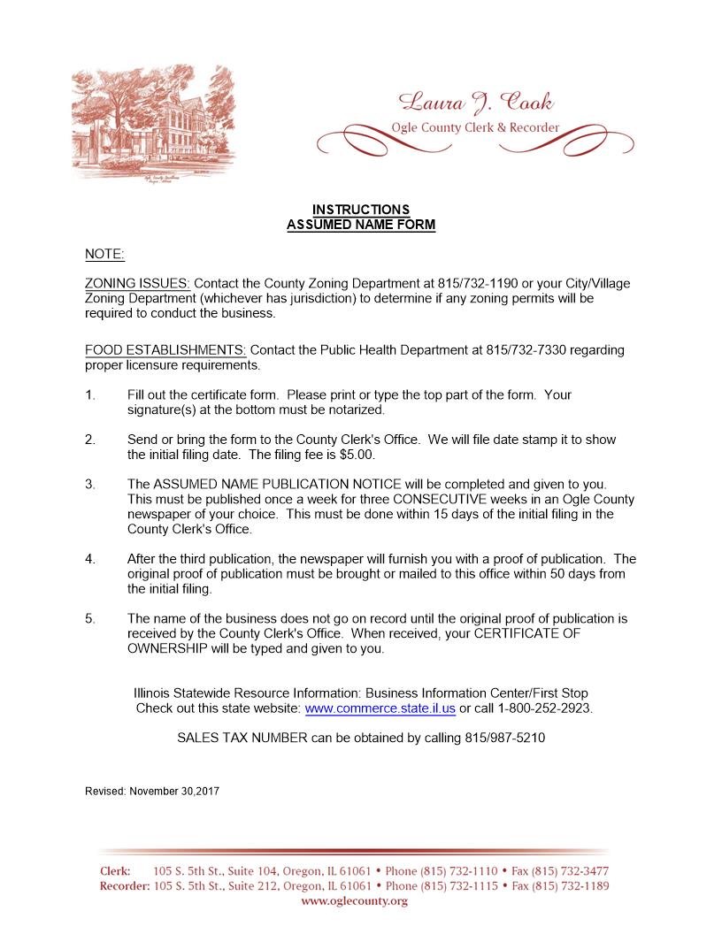 Assumed Name Certificate And Instructions | Pdf Fpdf Docx | Illinois