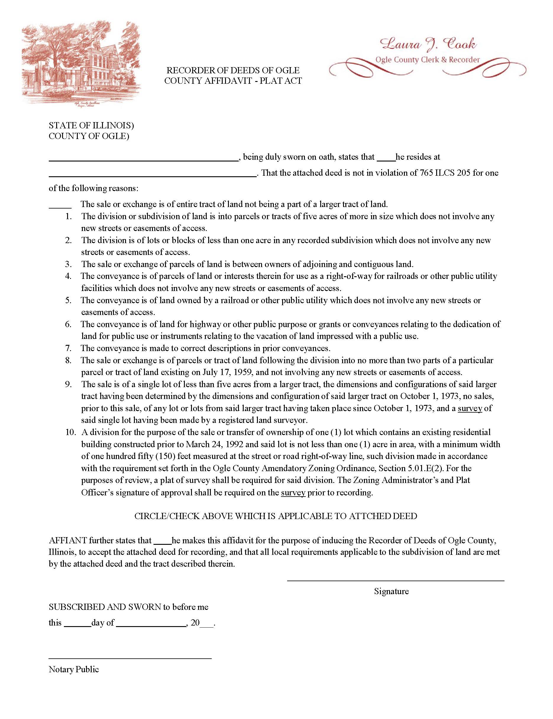 County Affidavit - Plat Act | Pdf Fpdf Doc Docx | Illinois