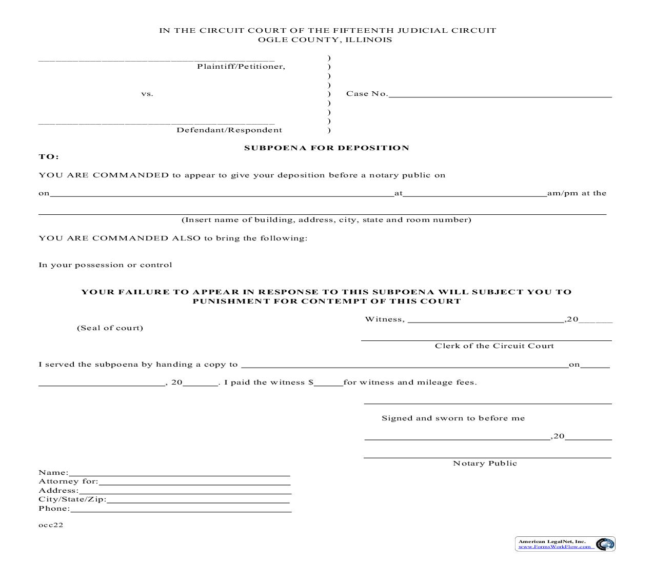 Subpoena For Deposition | Pdf Fpdf Doc Docx | Illinois