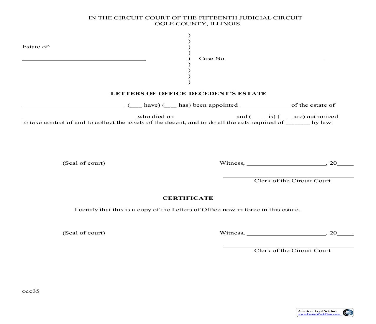 Letters Of Office-Decedents Estate | Pdf Fpdf Doc Docx | Illinois