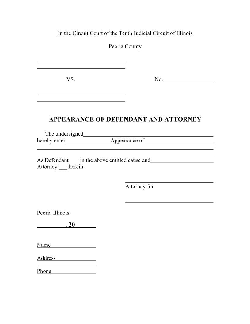 Appearance Of Defendant And Attorney | Pdf Fpdf Docx | Illinois