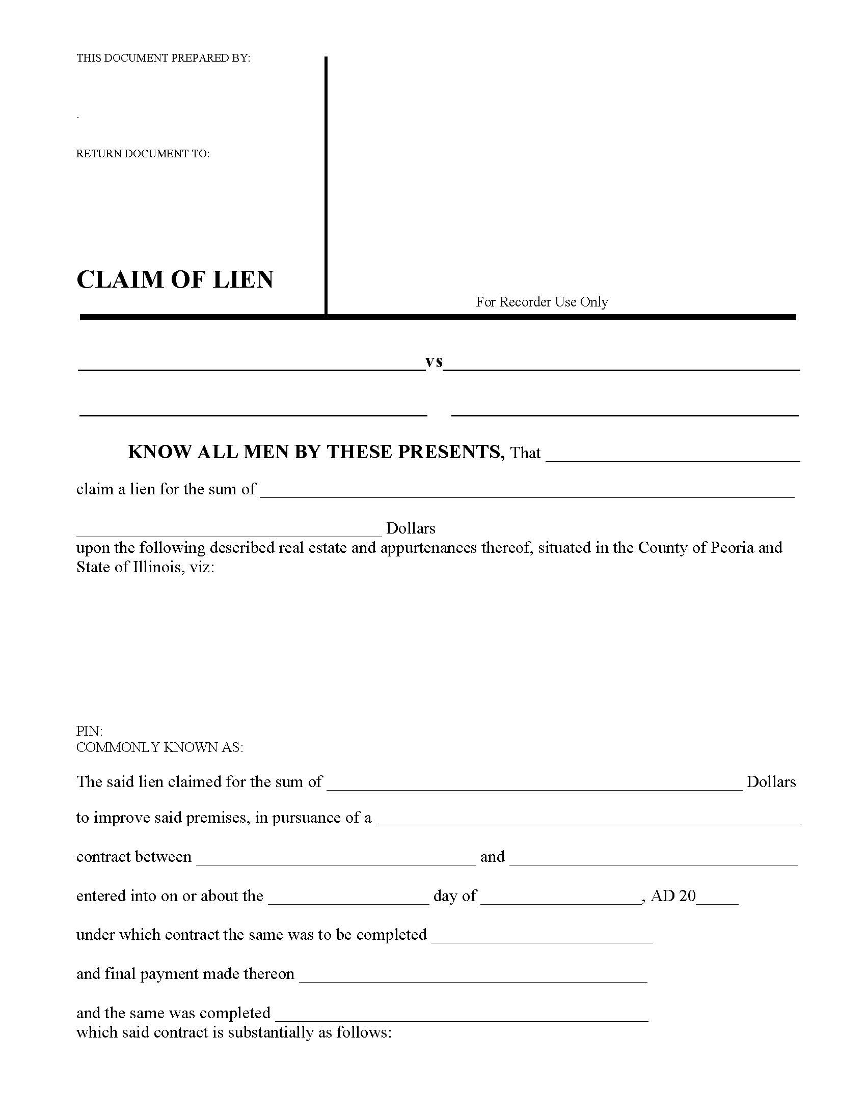 Claim Of Lien | Pdf Fpdf Docx | Illinois