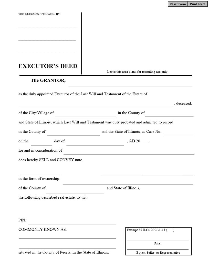 Executors Deed | Pdf Fpdf Docx | Illinois