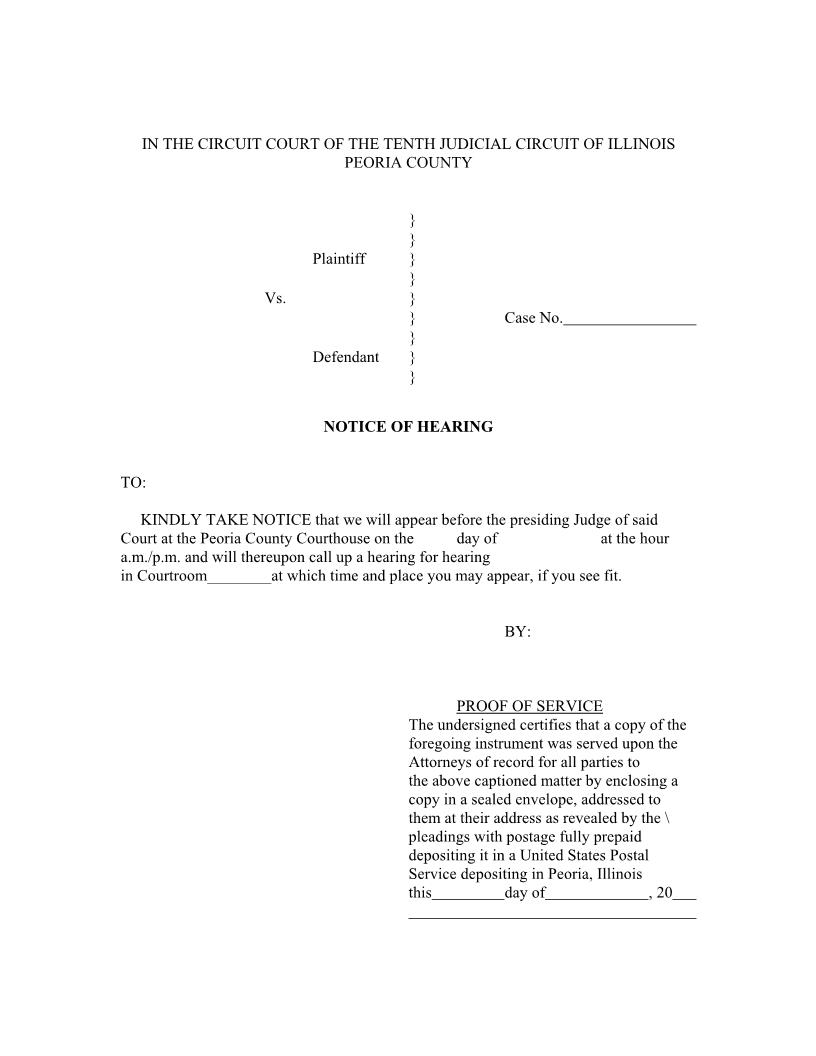 Notice Of Hearing | Pdf Fpdf Docx | Illinois