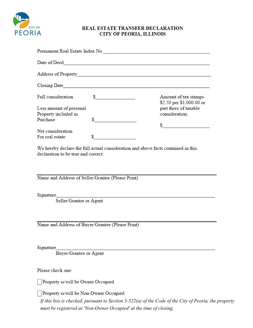Real Estate Transfer Declaration (City of Peoria) | Pdf Fpdf Docx | Illinois