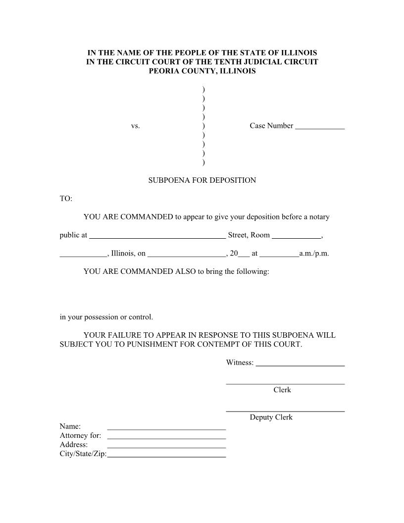 Subpoena For Deposition | Pdf Fpdf Docx | Illinois