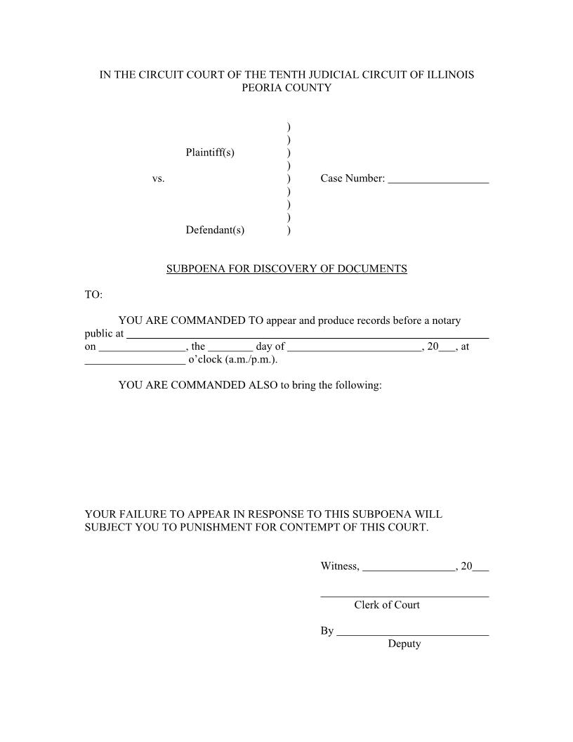 Subpoena For Discovery Of Documents | Pdf Fpdf Docx | Illinois