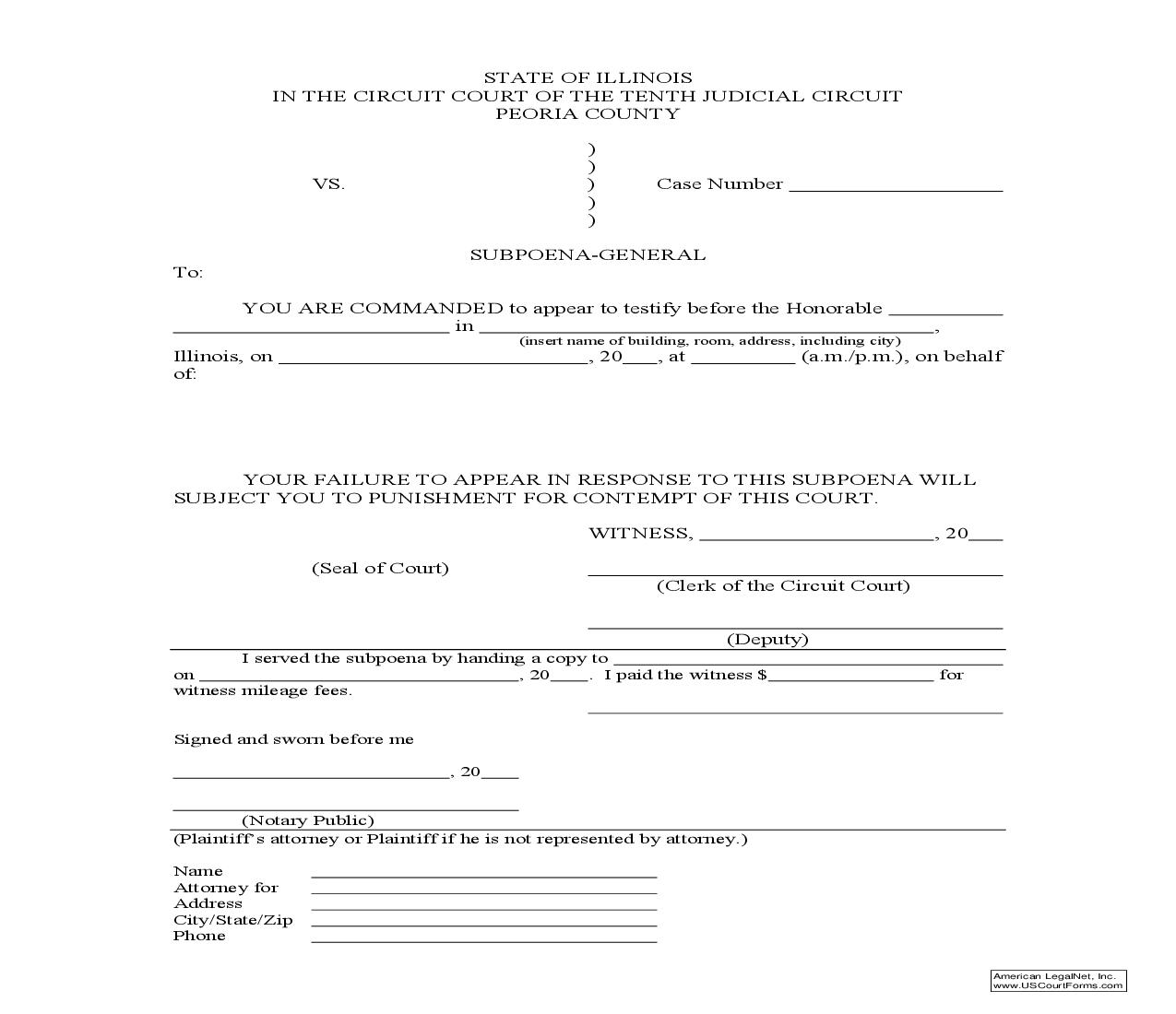 Subpoena General | Pdf Fpdf Docx | Illinois