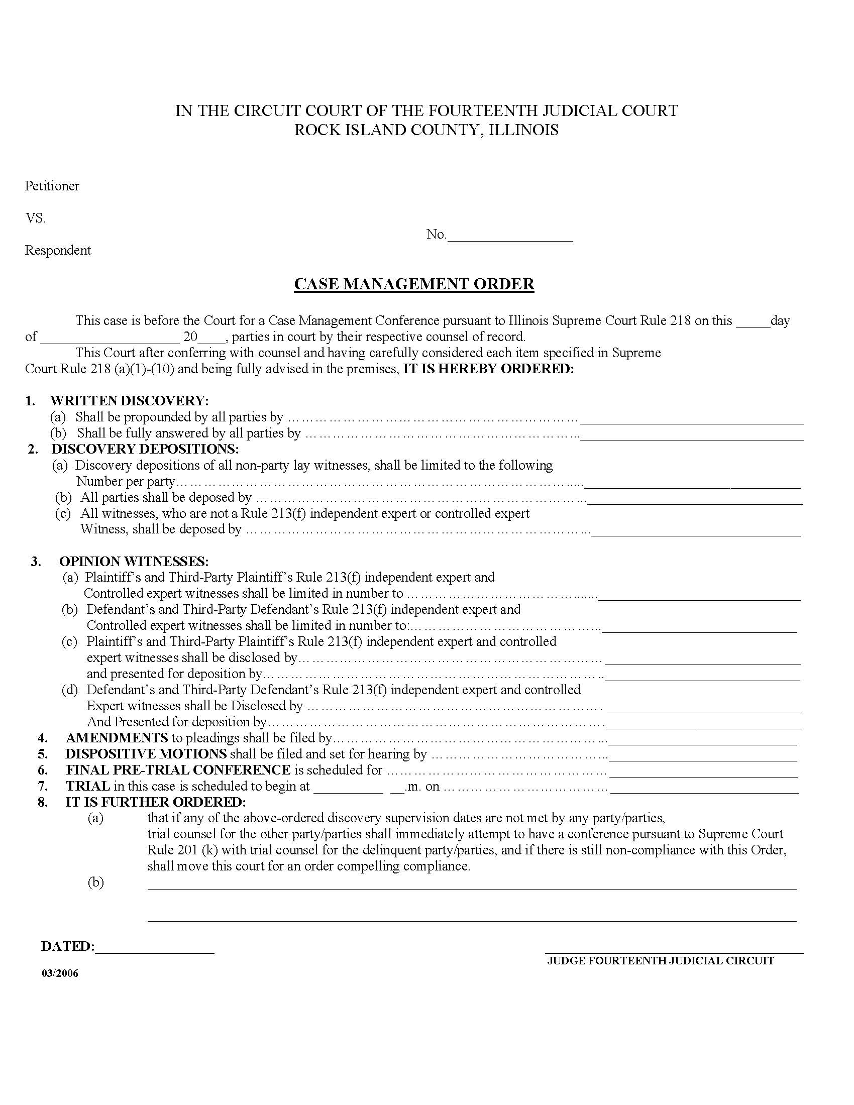 Case Management Order | Pdf Fpdf Doc Docx | Illinois