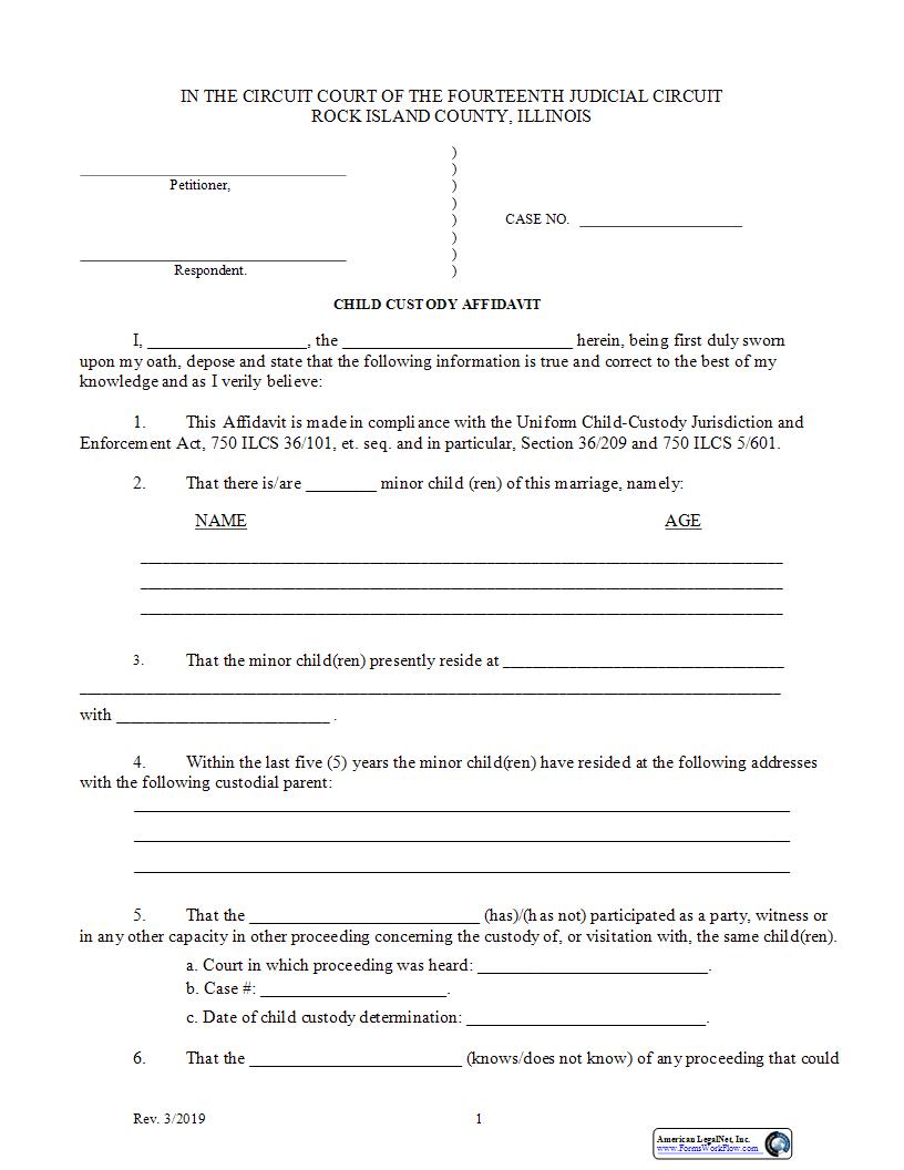 Child Custody Affidavit | Pdf Fpdf Docx | Illinois