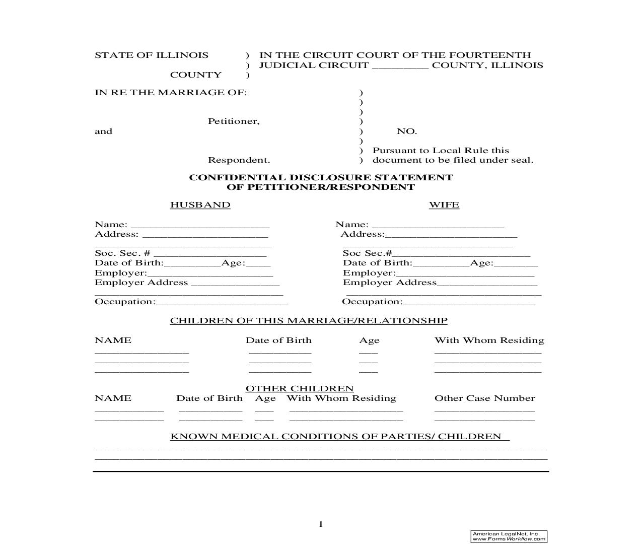 Confidential Disclosure Statement Of Petitioner-Respondent | Pdf Fpdf Doc Docx | Illinois