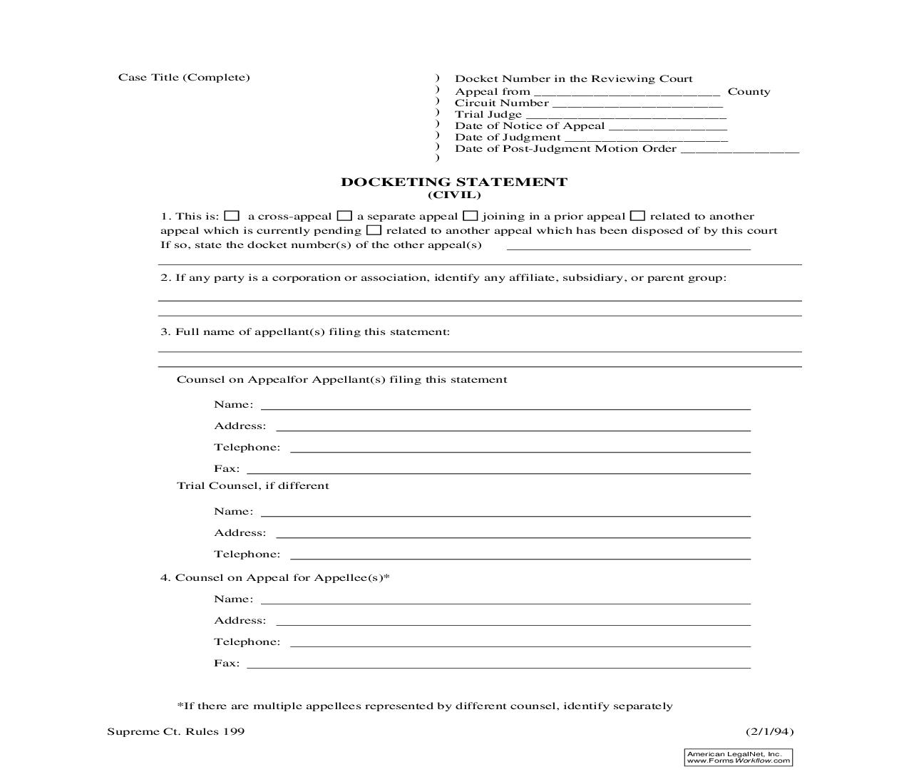 Docketing Statement (Civil Appeal) | Pdf Fpdf Doc Docx | Illinois