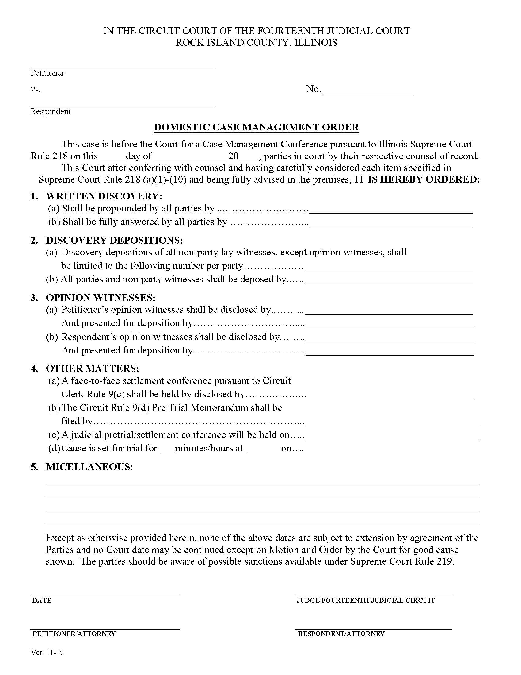 Domestic Case Management Order | Pdf Fpdf Doc Docx | Illinois
