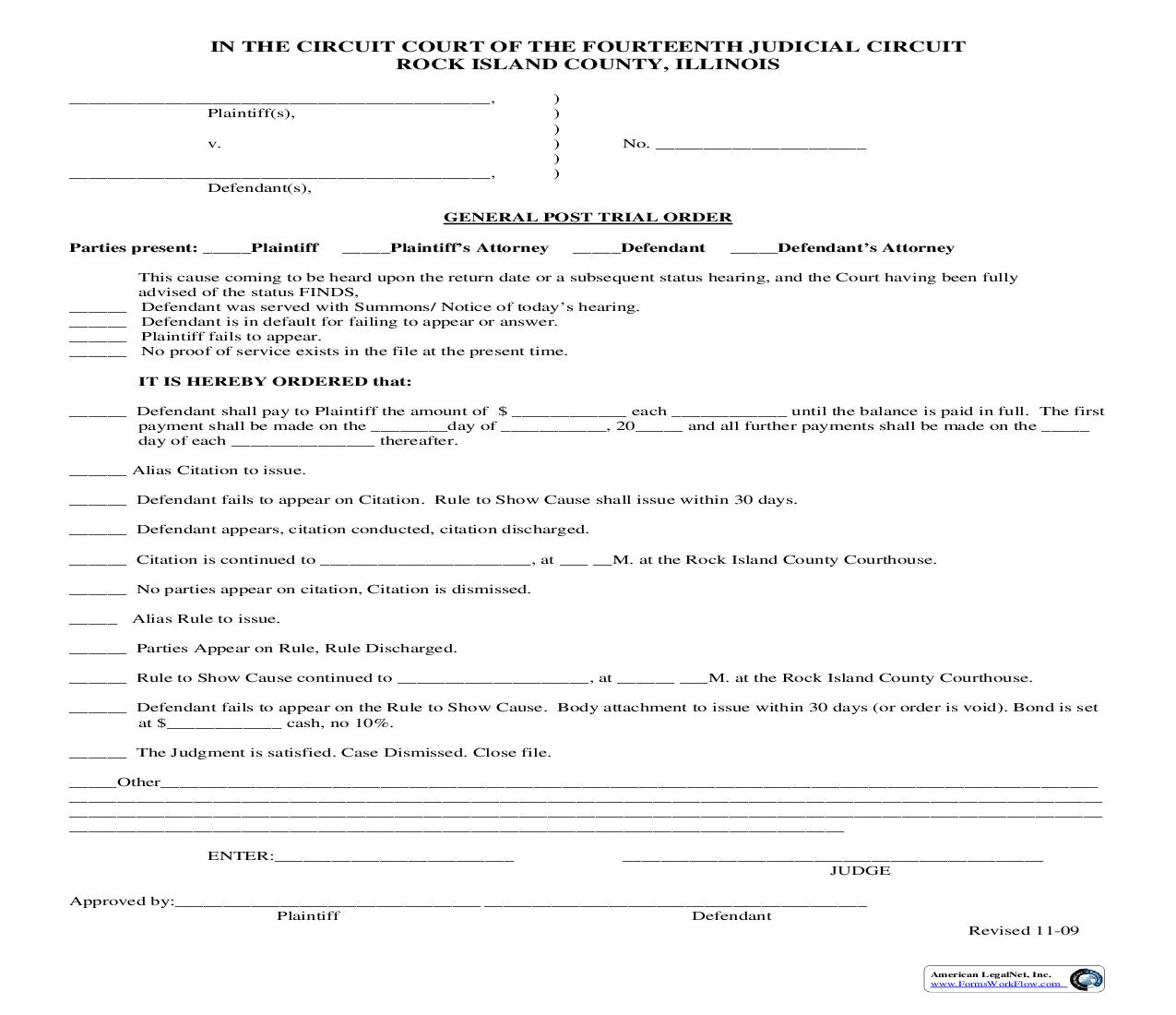General Post Trial Order | Pdf Fpdf Doc Docx | Illinois