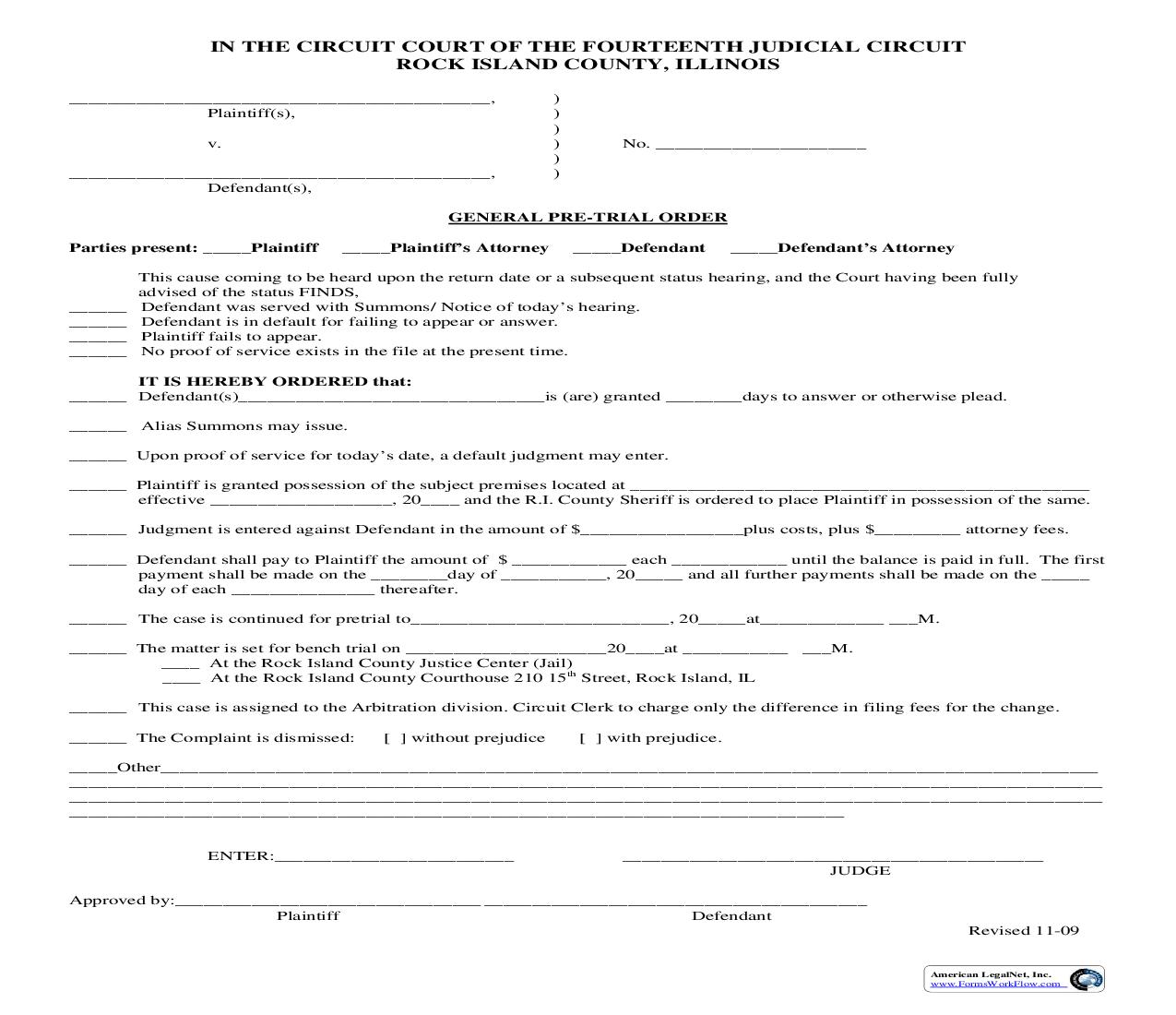 General Pre-Trial Order | Pdf Fpdf Doc Docx | Illinois
