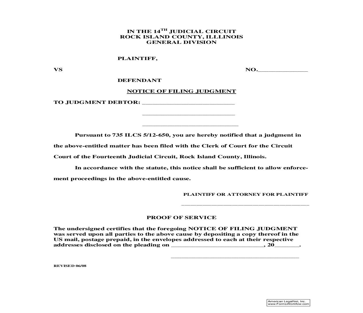 Notice Of Filing Judgment | Pdf Fpdf Doc Docx | Illinois