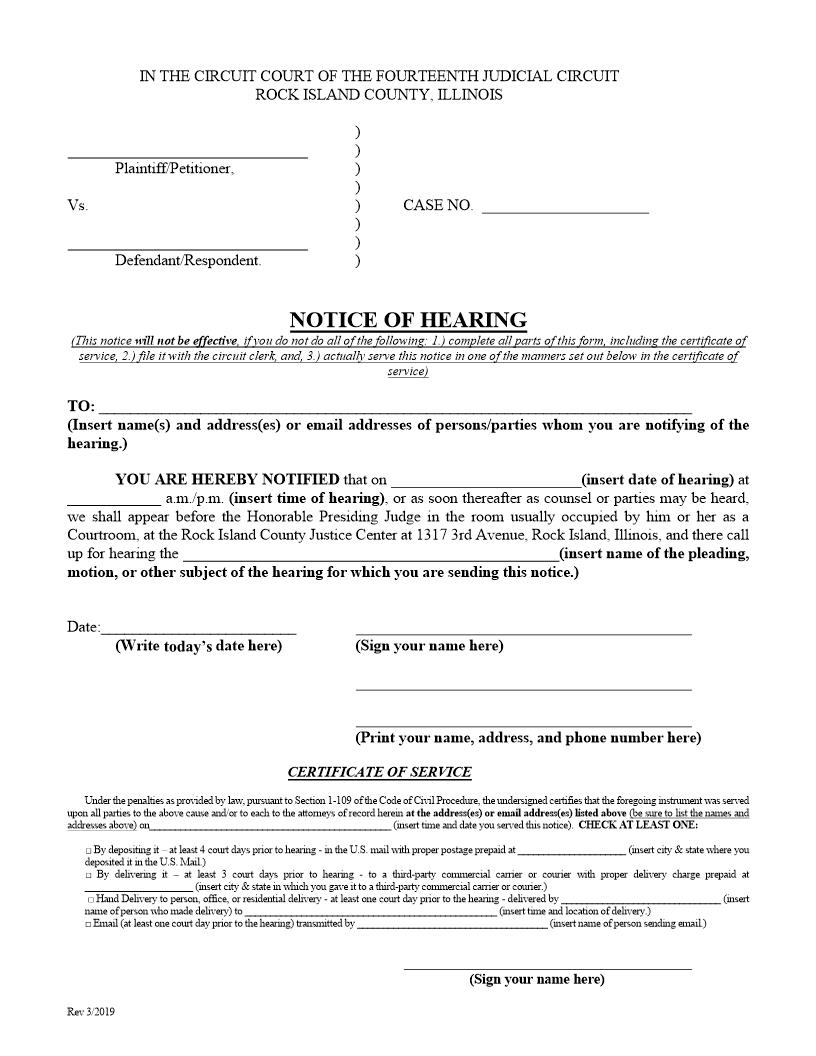 Notice Of Hearing | Pdf Fpdf Doc Docx | Illinois