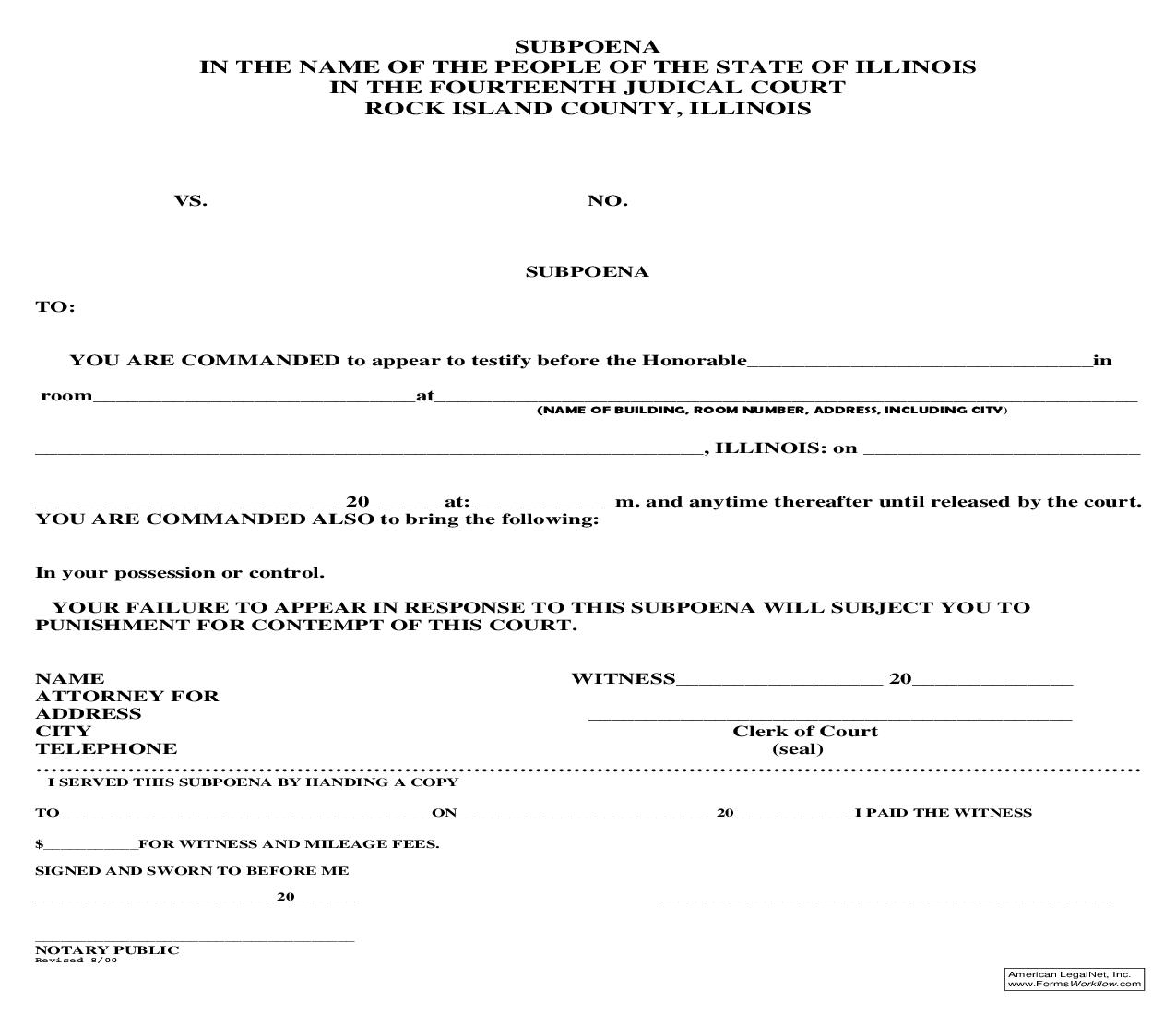 Subpoena | Pdf Fpdf Doc Docx | Illinois