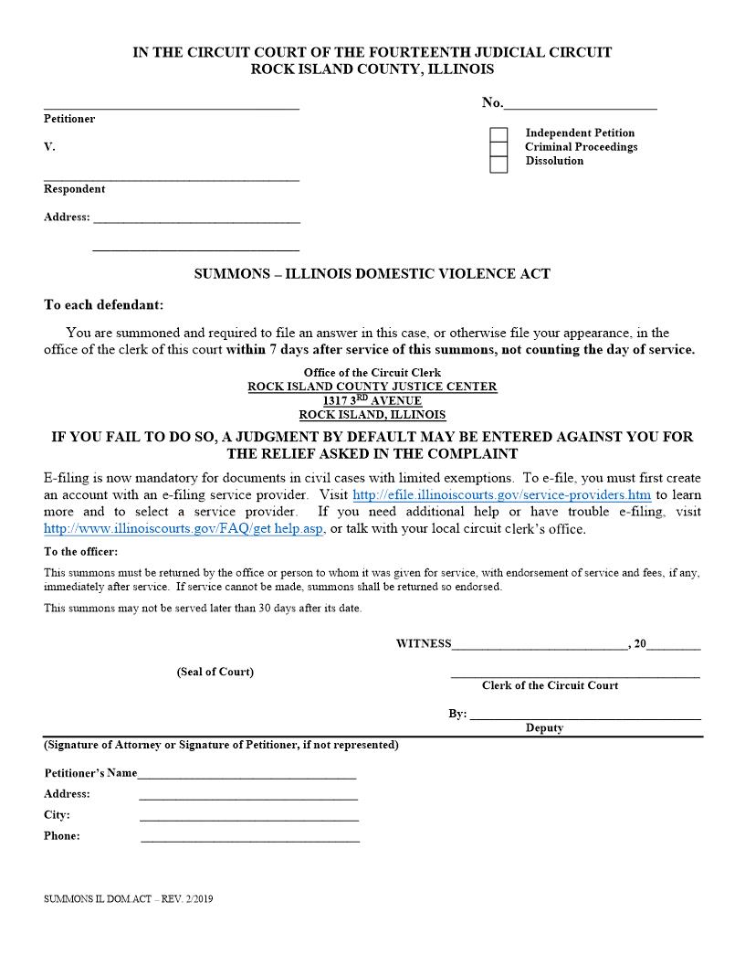 Summons - Illinois Domestic Violence Act | Pdf Fpdf Docx | Illinois