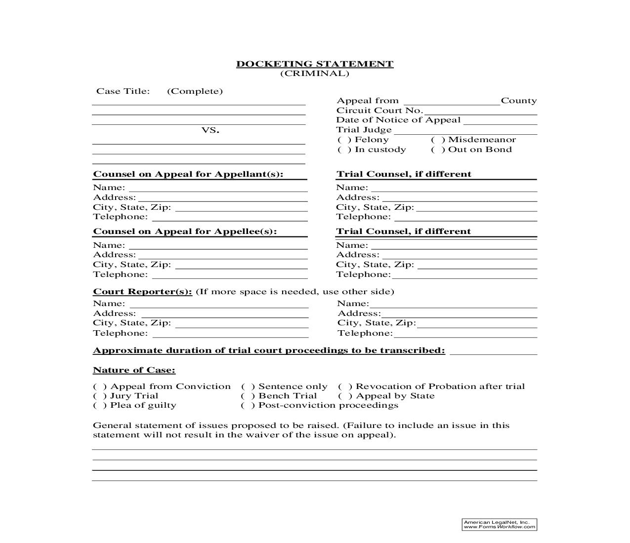 Docketing Statement (Criminal Appeal) | Pdf Fpdf Doc Docx | Illinois