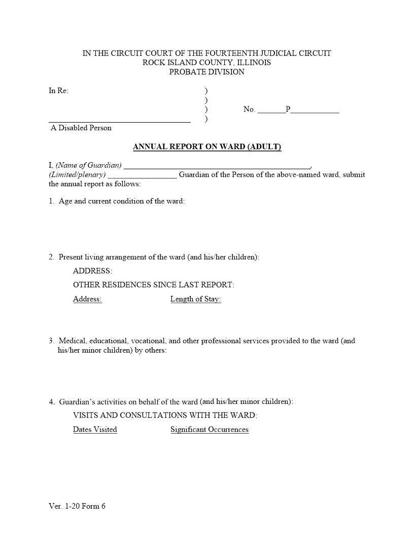 Annual Report On Ward (Adult) {6} | Pdf Fpdf Docx | Illinois