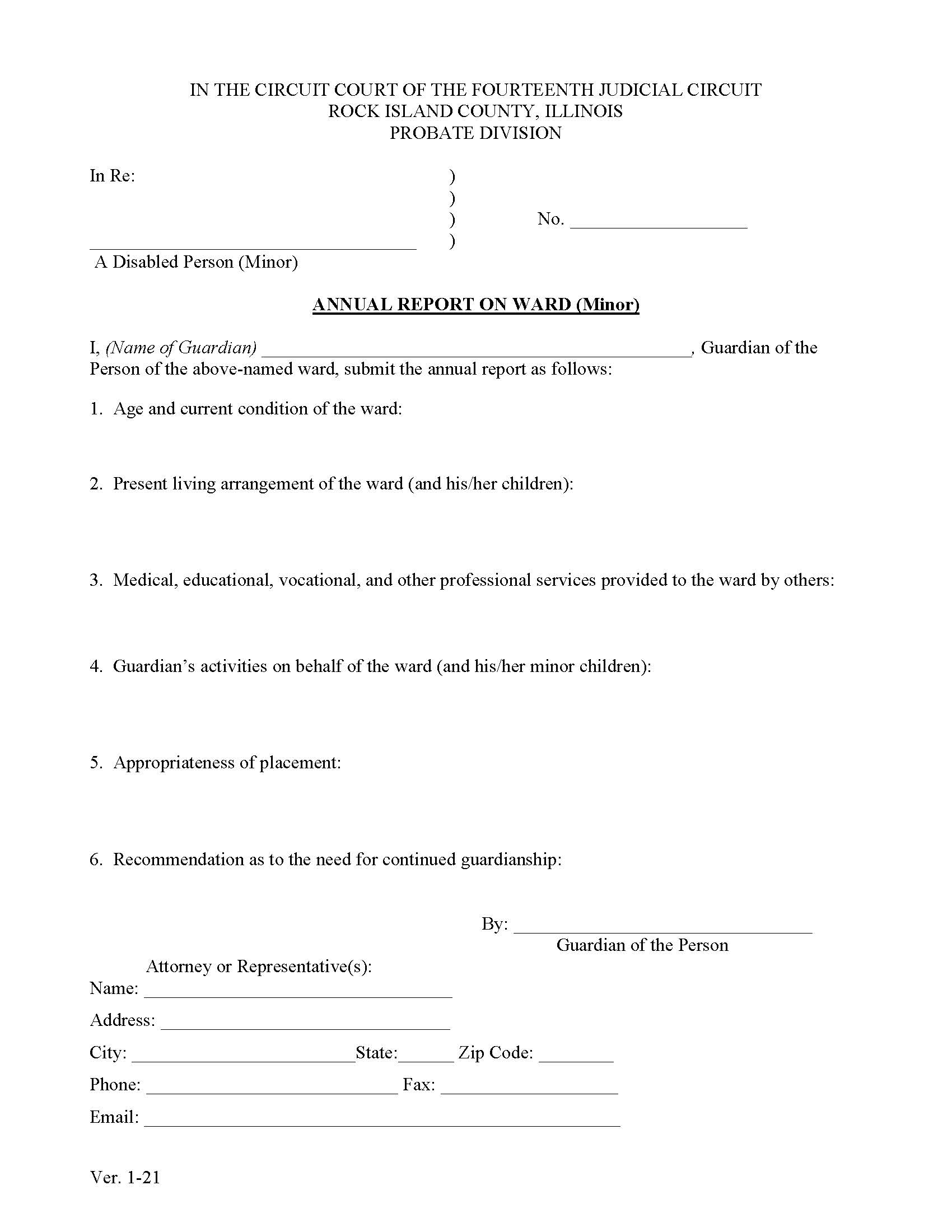 Annual Report On Ward (Minor) (Ver. 1-21) | Pdf Fpdf Docx | Illinois