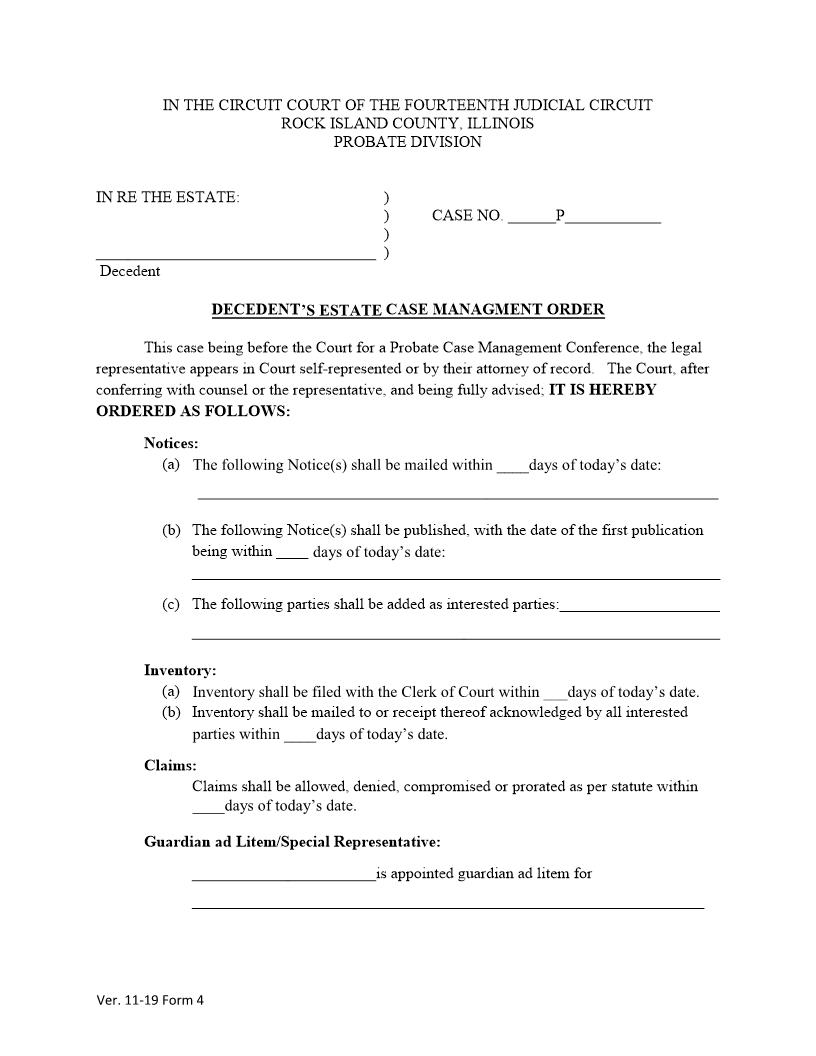 Decedents Estate Case Management Order {4} | Pdf Fpdf Docx | Illinois