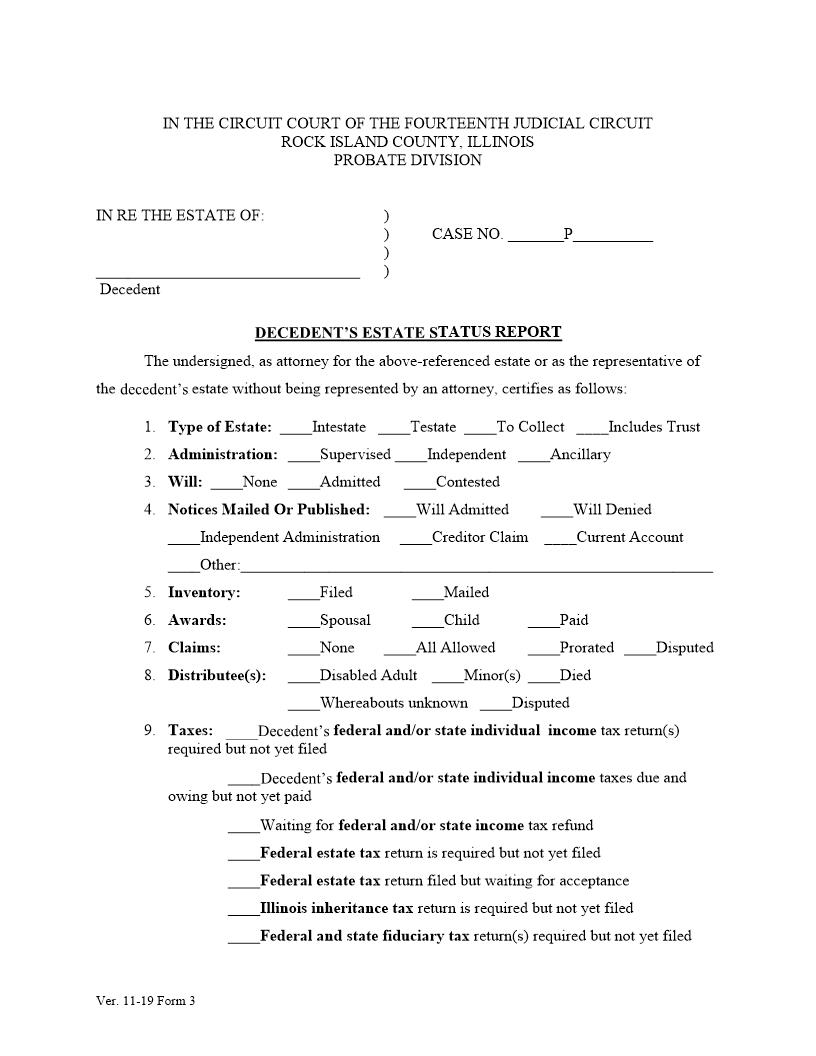 Decedents Estate Status Report {3} | Pdf Fpdf Docx | Illinois