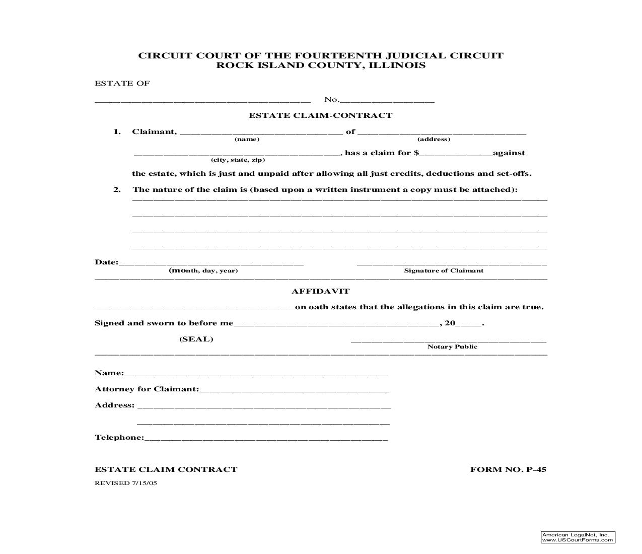 Estate Claim Contract {P-45} | Pdf Fpdf Doc Docx | Illinois