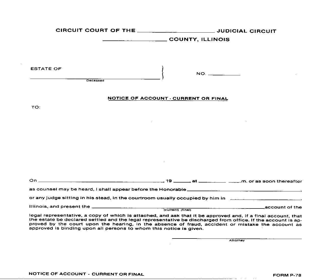 Notice Of Account Current Or Final {P-78} | Pdf Fpdf Doc Docx | Illinois
