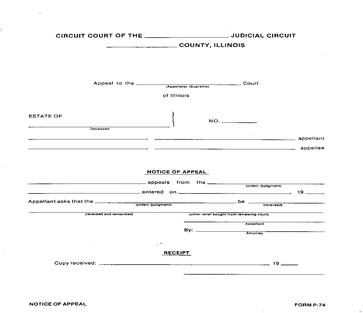 Notice Of Appeal {P-74} | Pdf Fpdf Doc Docx | Illinois