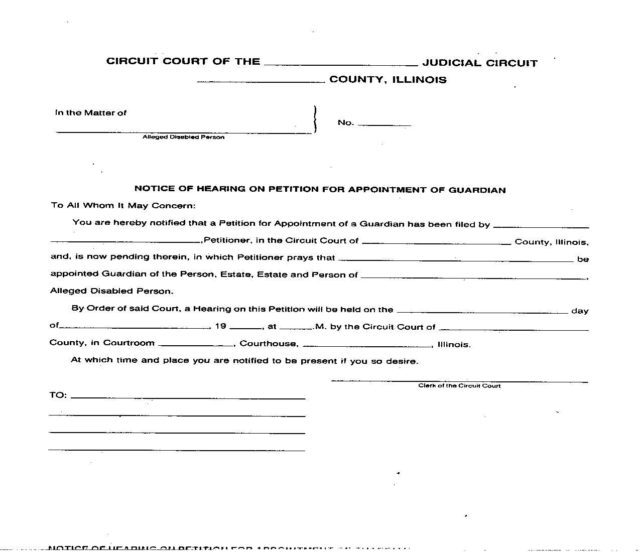 Notice Of Hearing On Petition For Appointmentt Of Guardian | Pdf Fpdf Doc Docx | Illinois