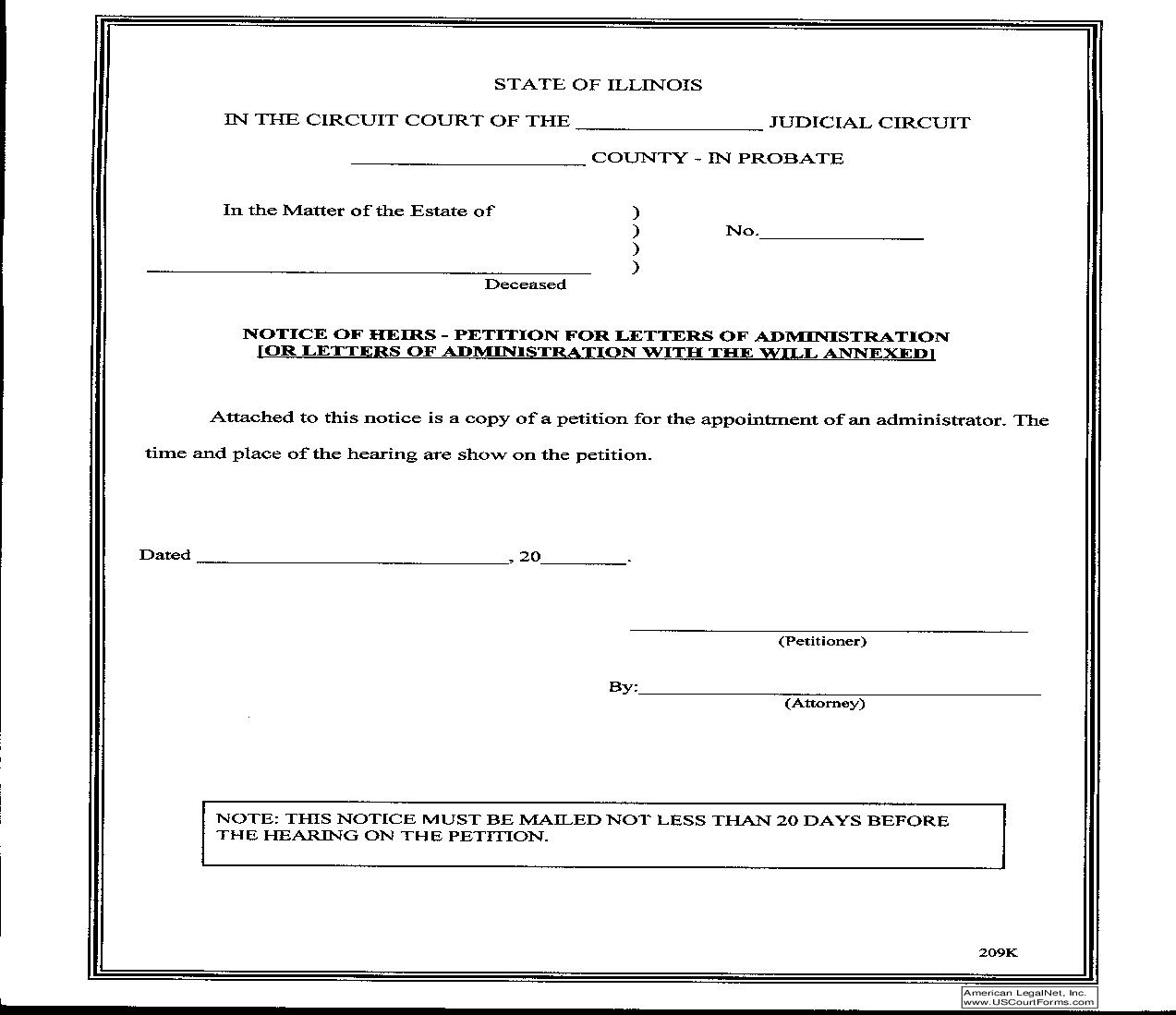 Notice Of Heirs-Petition For Letters Of Administration {209K} | Pdf Fpdf Doc Docx | Illinois