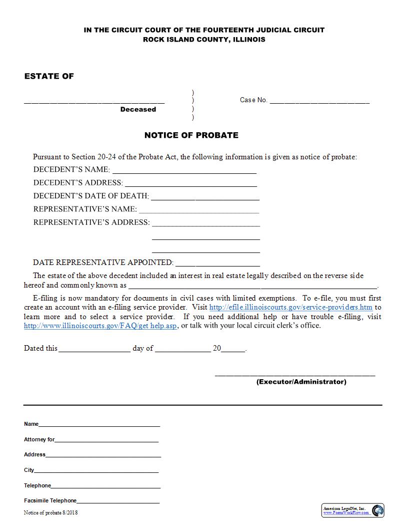 Notice Of Probate | Pdf Fpdf Docx | Illinois
