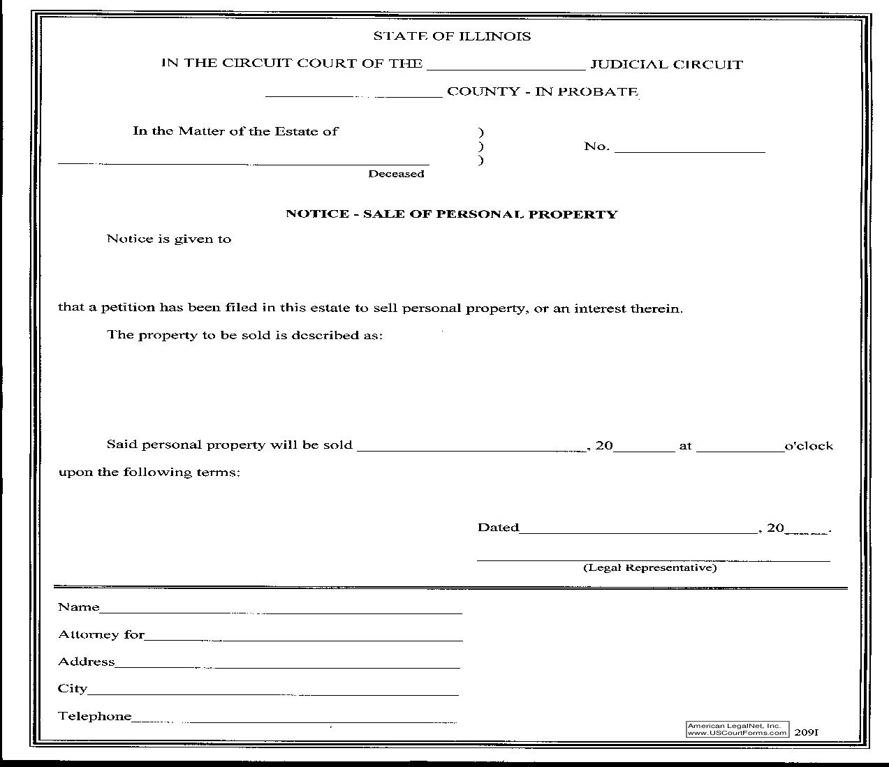 Notice-Sale Of Personal Property {209I} | Pdf Fpdf Doc Docx | Illinois