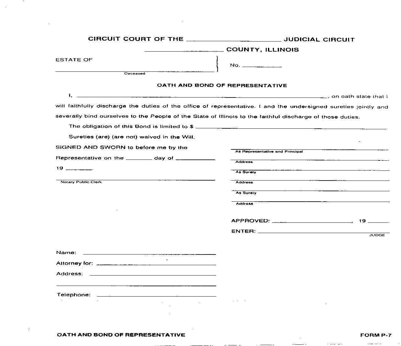 Oath And Bond Of Representative {P-7} | Pdf Fpdf Doc Docx | Illinois