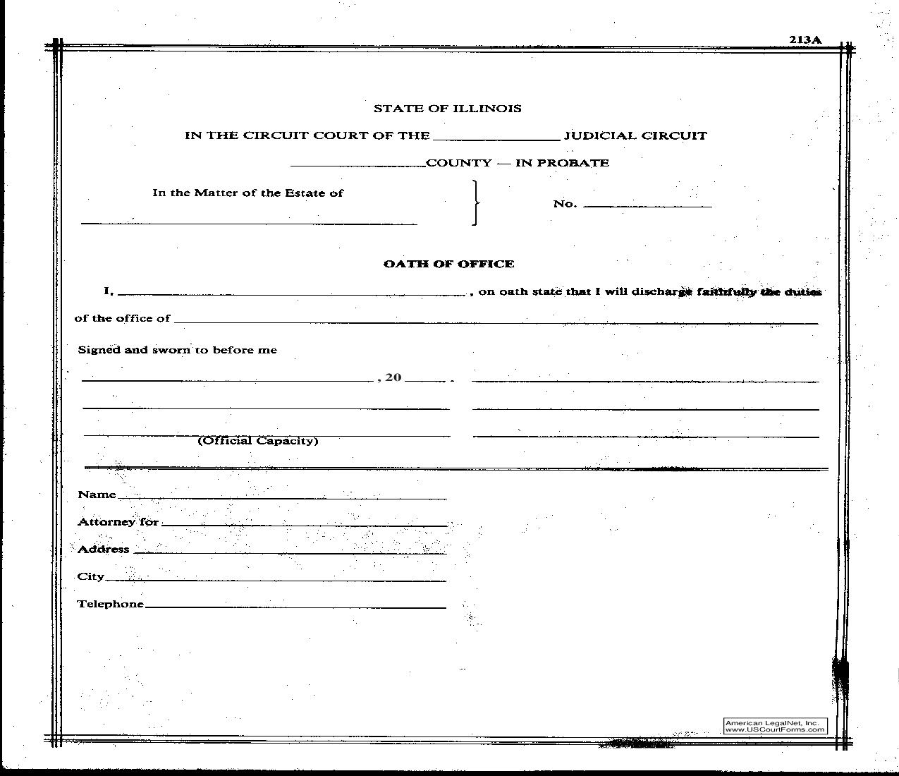 Oath Of Office {213A} | Pdf Fpdf Doc Docx | Illinois