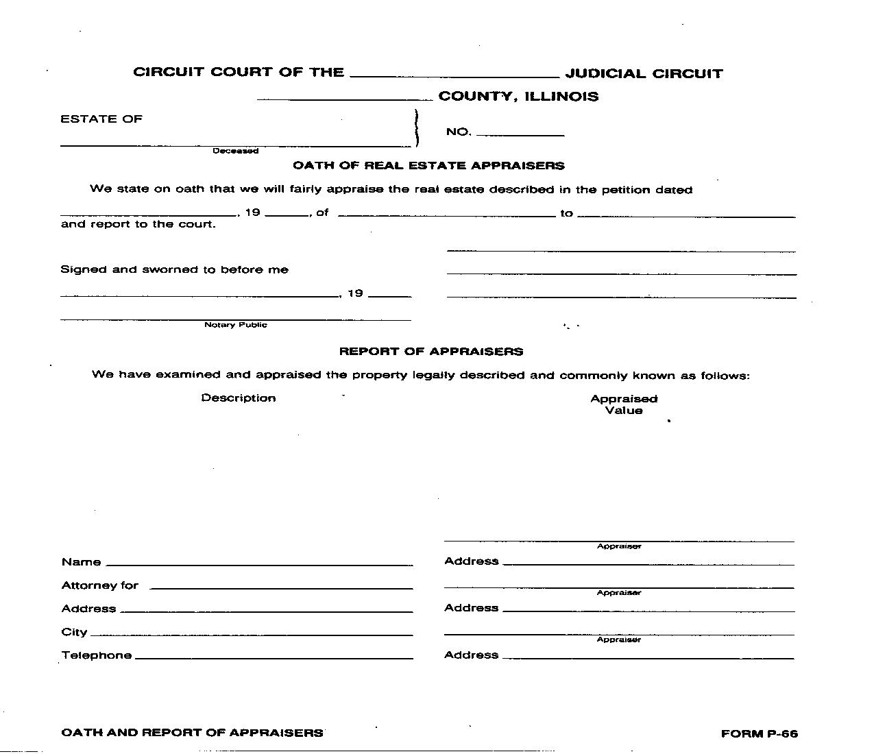 Oath Of Real Estate Appraisers {P-66} | Pdf Fpdf Doc Docx | Illinois