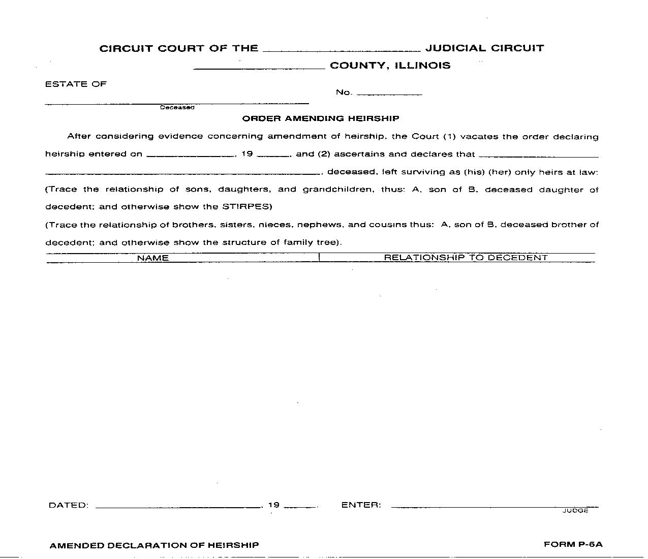 Order Amending Heirship {P-6A} | Pdf Doc Docx | Illinois