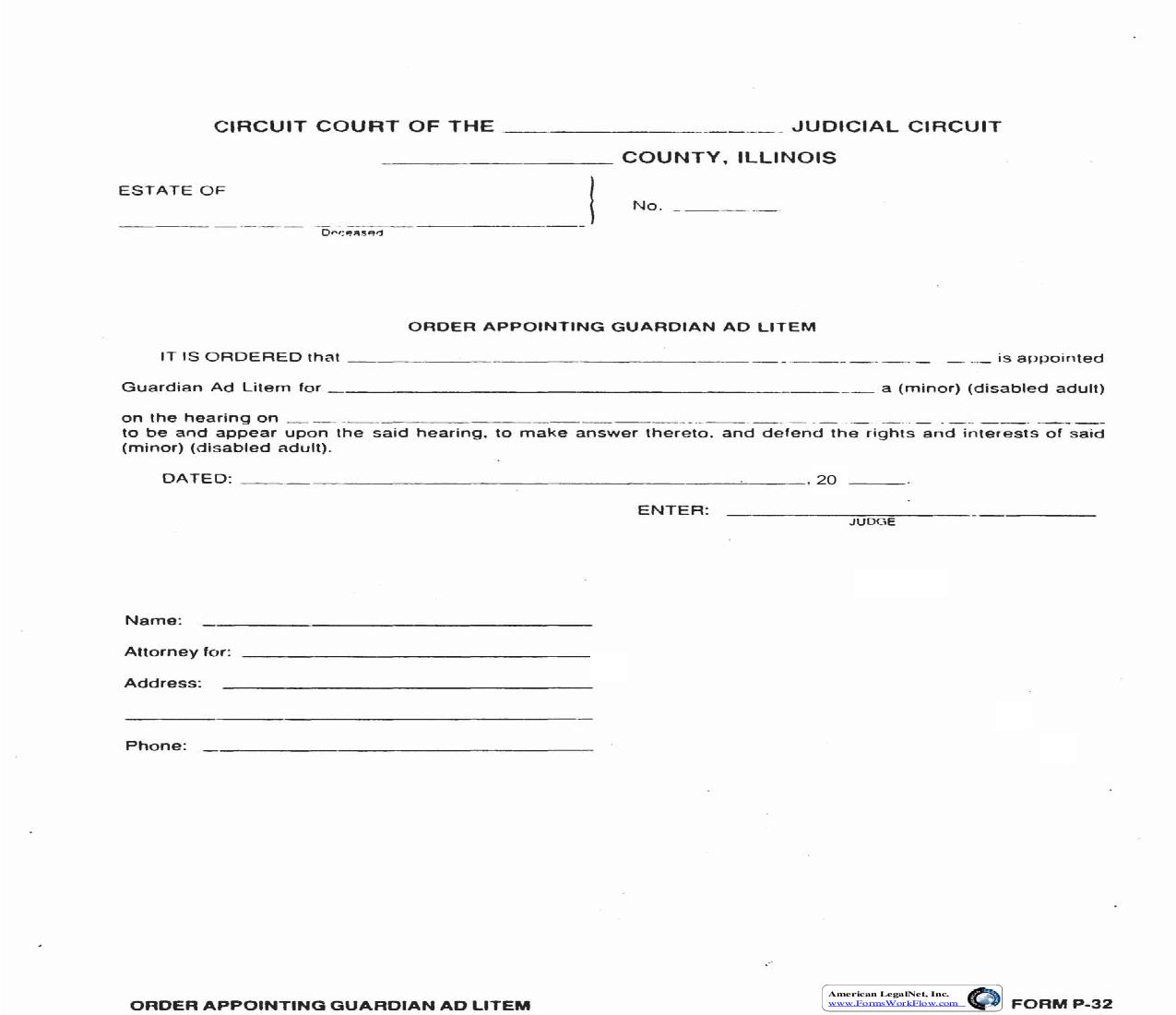 Order Appointing Guardian Ad Litem {P-32} | Pdf Fpdf Doc Docx | Illinois